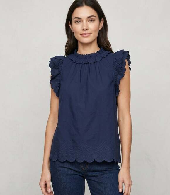 sea Tops - Sea New York Heidi Heart Embroidered Flutter Sleeve Tank Navy Size 4